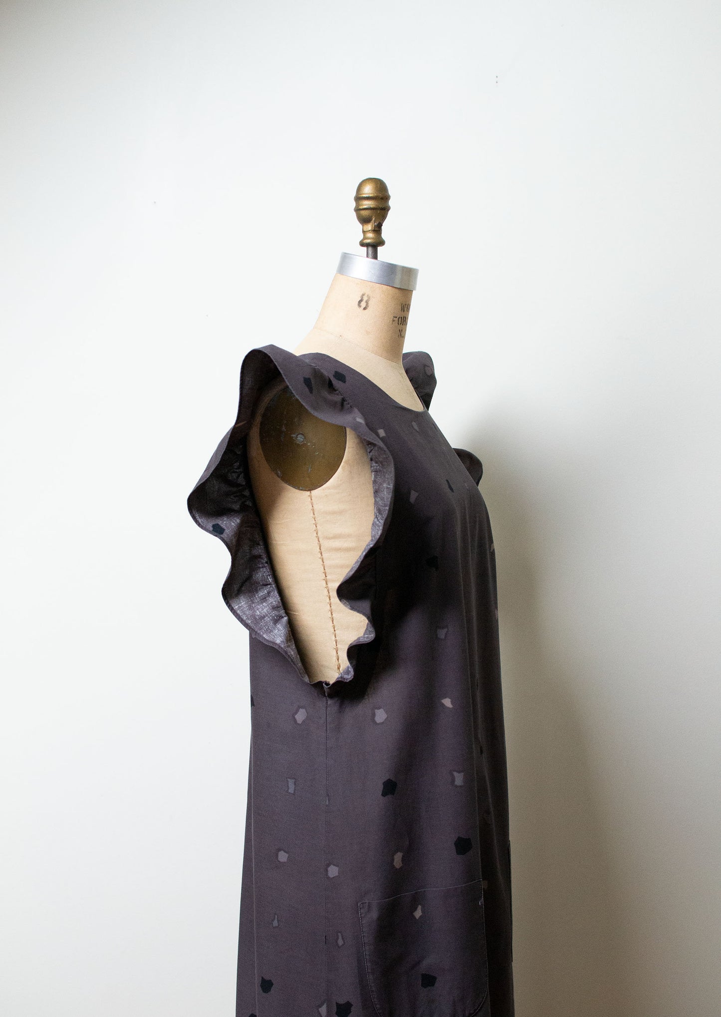 Vintage 1970s Abstract Print Ruffled Pinafore Dress | Marimekko