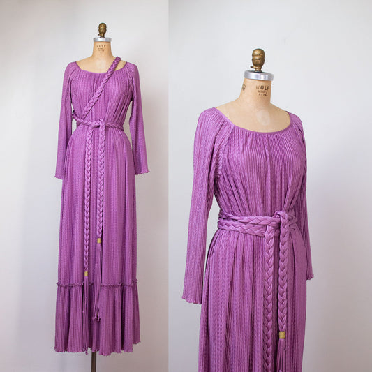 1980s Lavender Dress With Braided Belt | Mary McFadden