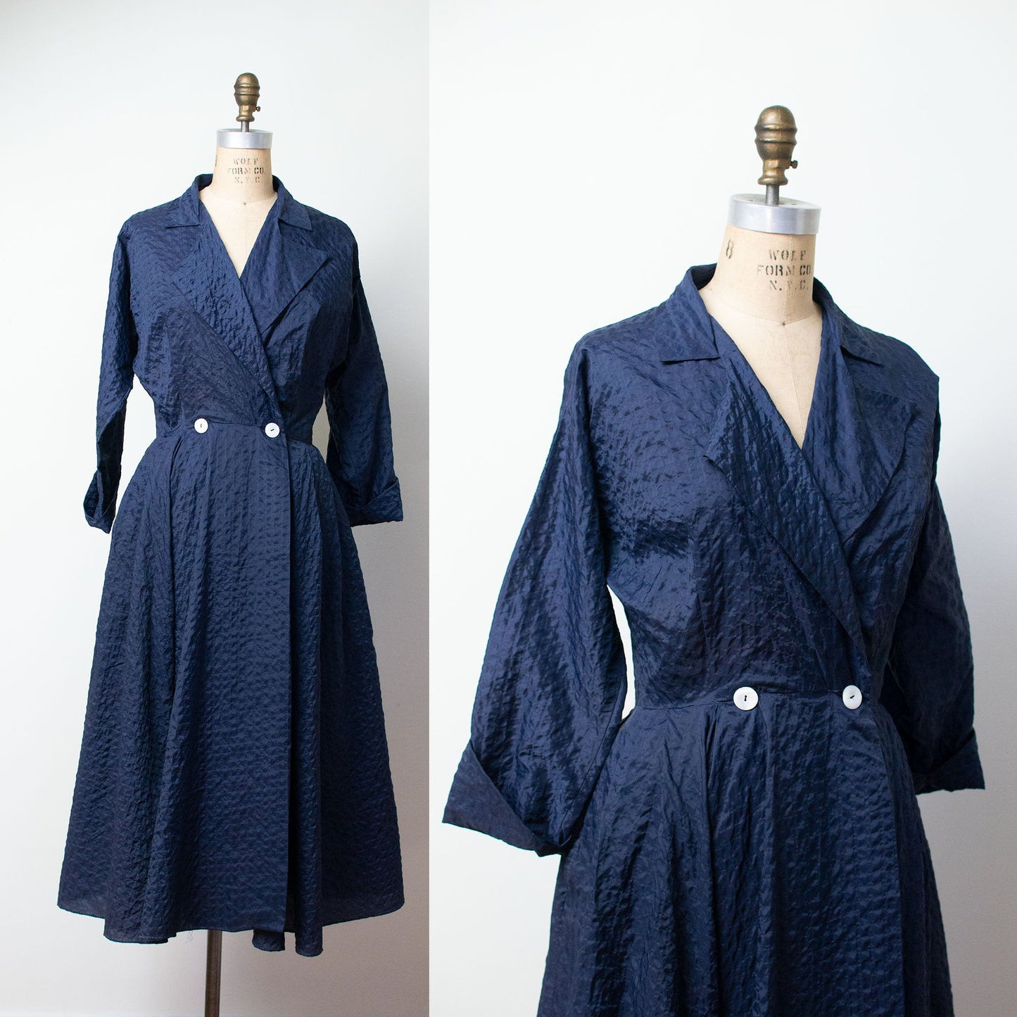 1950s Navy Blue Nylon Plisse New Look Dress