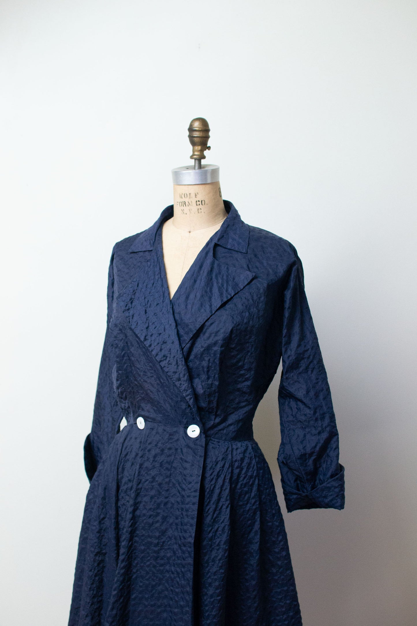 1950s Navy Blue Nylon Plisse New Look Dress