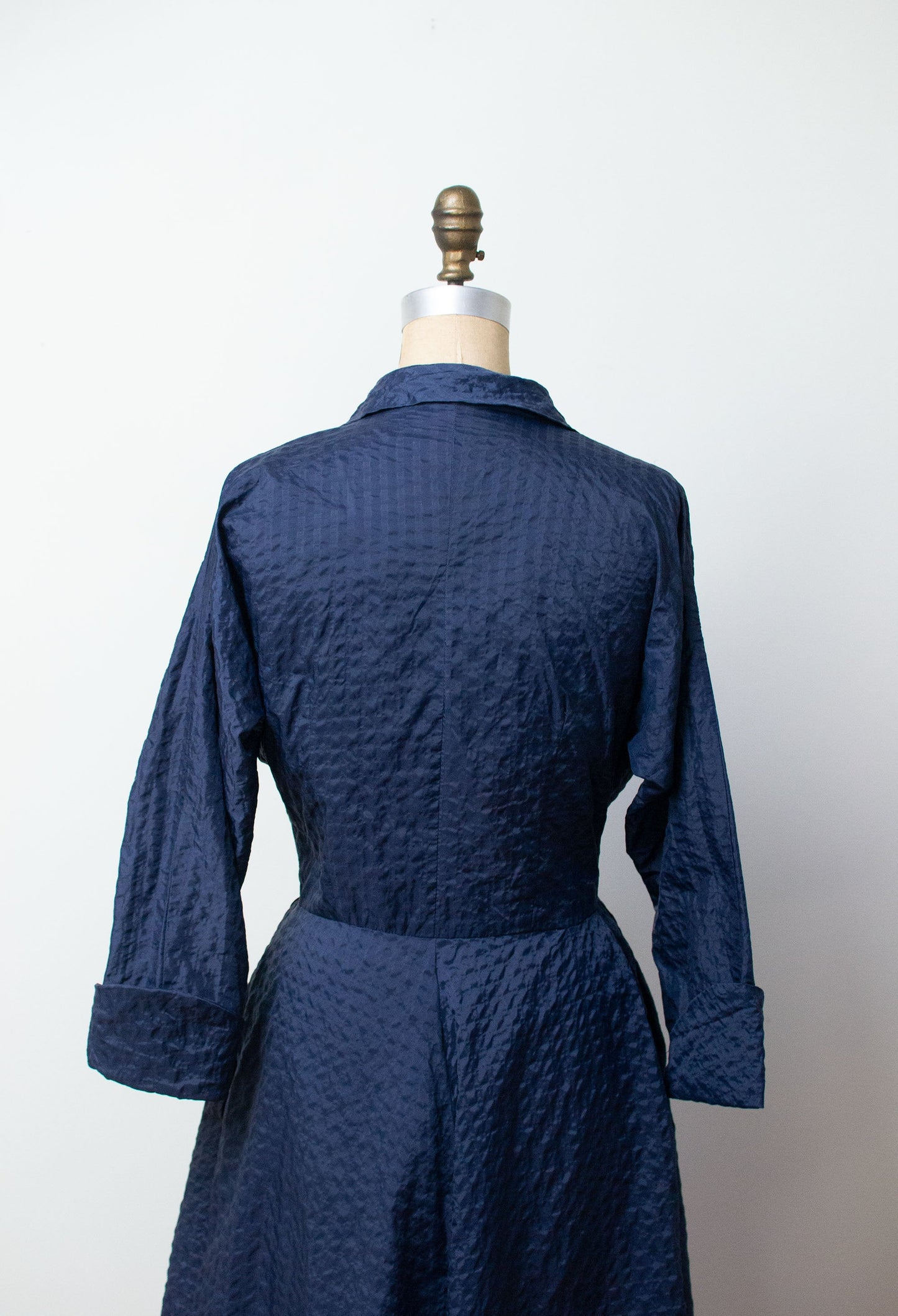 1950s Navy Blue Nylon Plisse New Look Dress