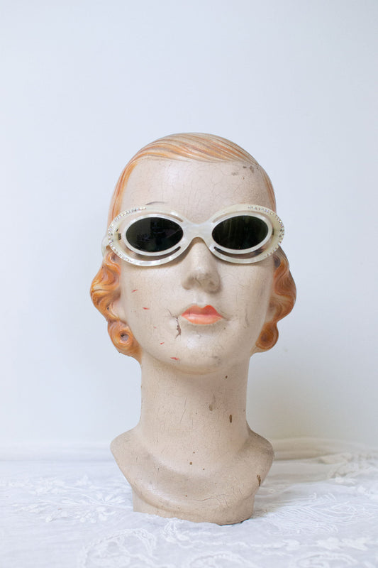 Vintage 1950s Mother of Pearl Sunglasses / 50s MOP Pearlized Plastic Rhinestone Studded Sunglasses