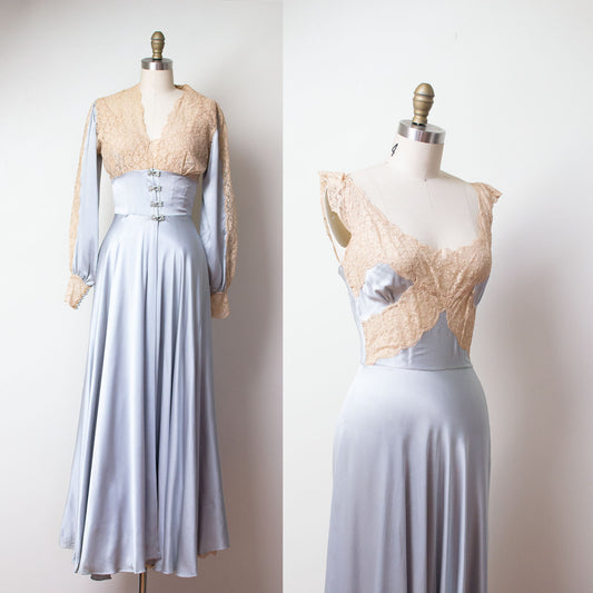 1930s Silk and Lace Peignoir Bridal Trousseau