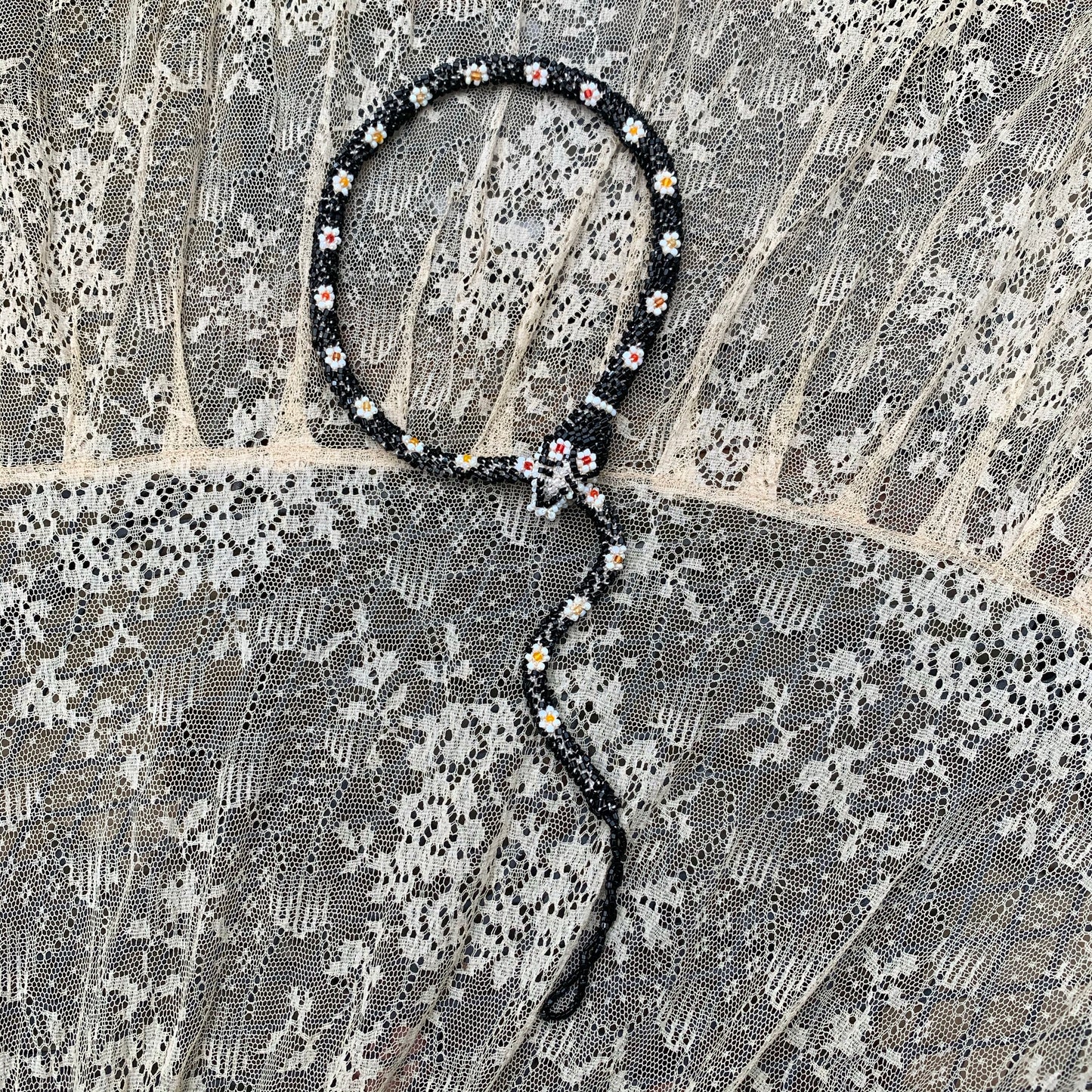 Bead Crochet Snake Necklace | Black & White