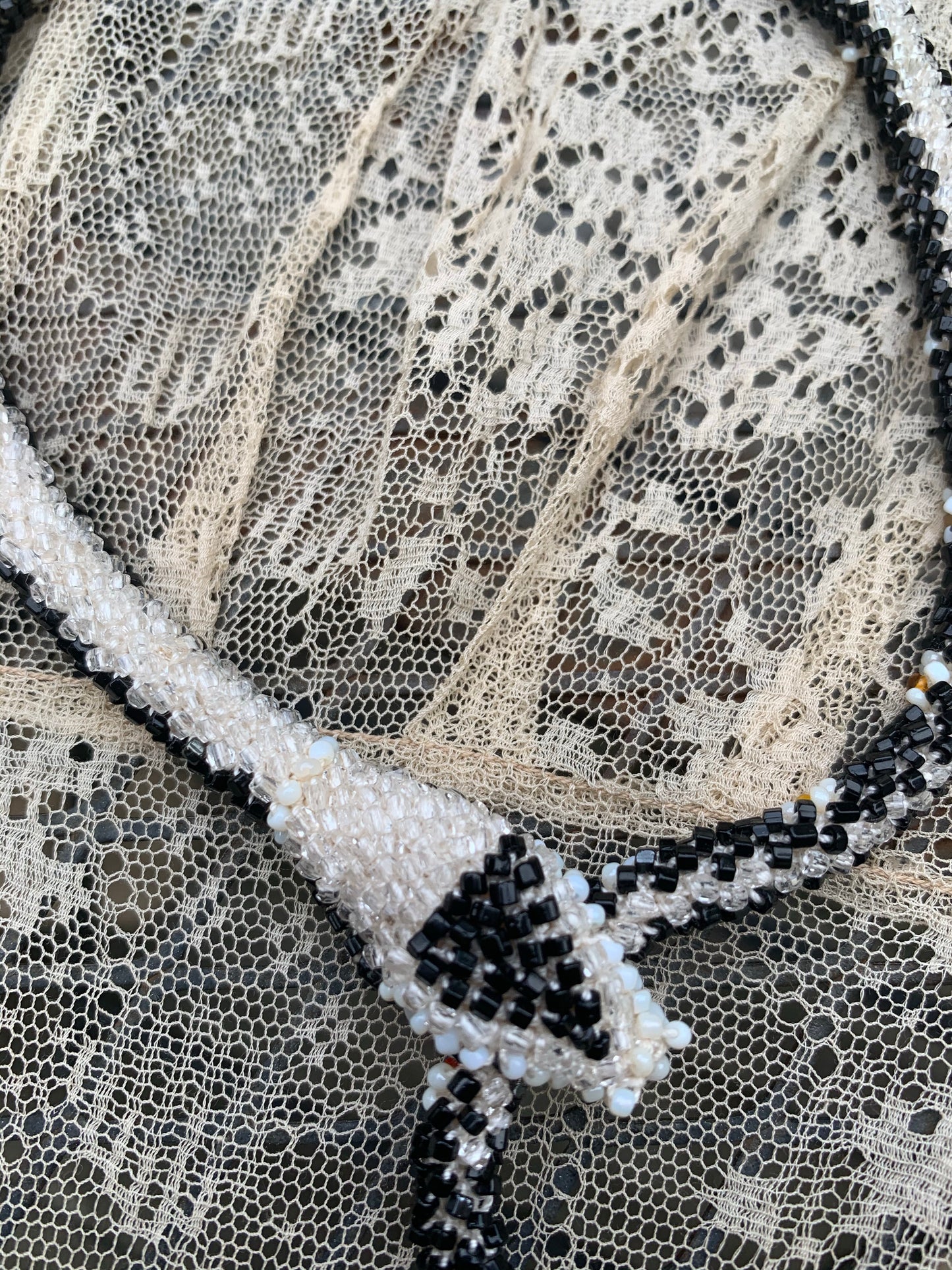 Bead Crochet Snake Necklace | Black & White