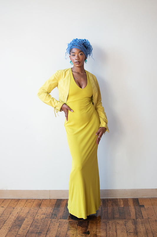 1990s Chartreuse Dress Set | Claude Montana