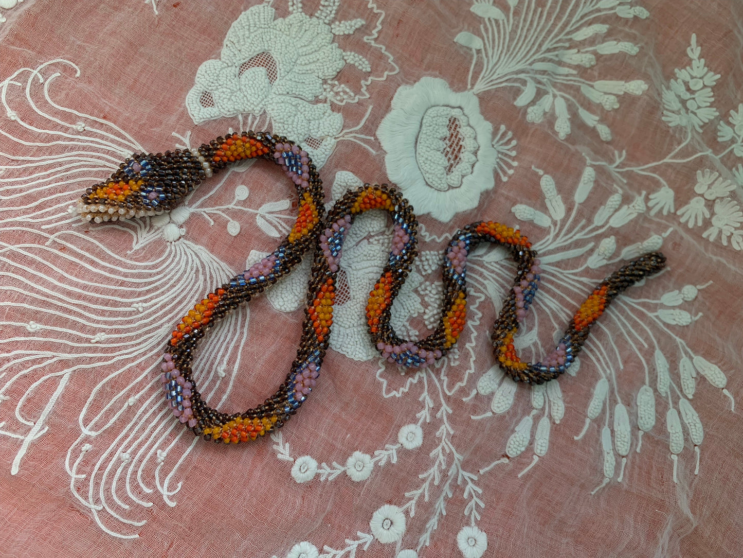 Beaded Crochet Snake Necklace | Multi Color Diamond
