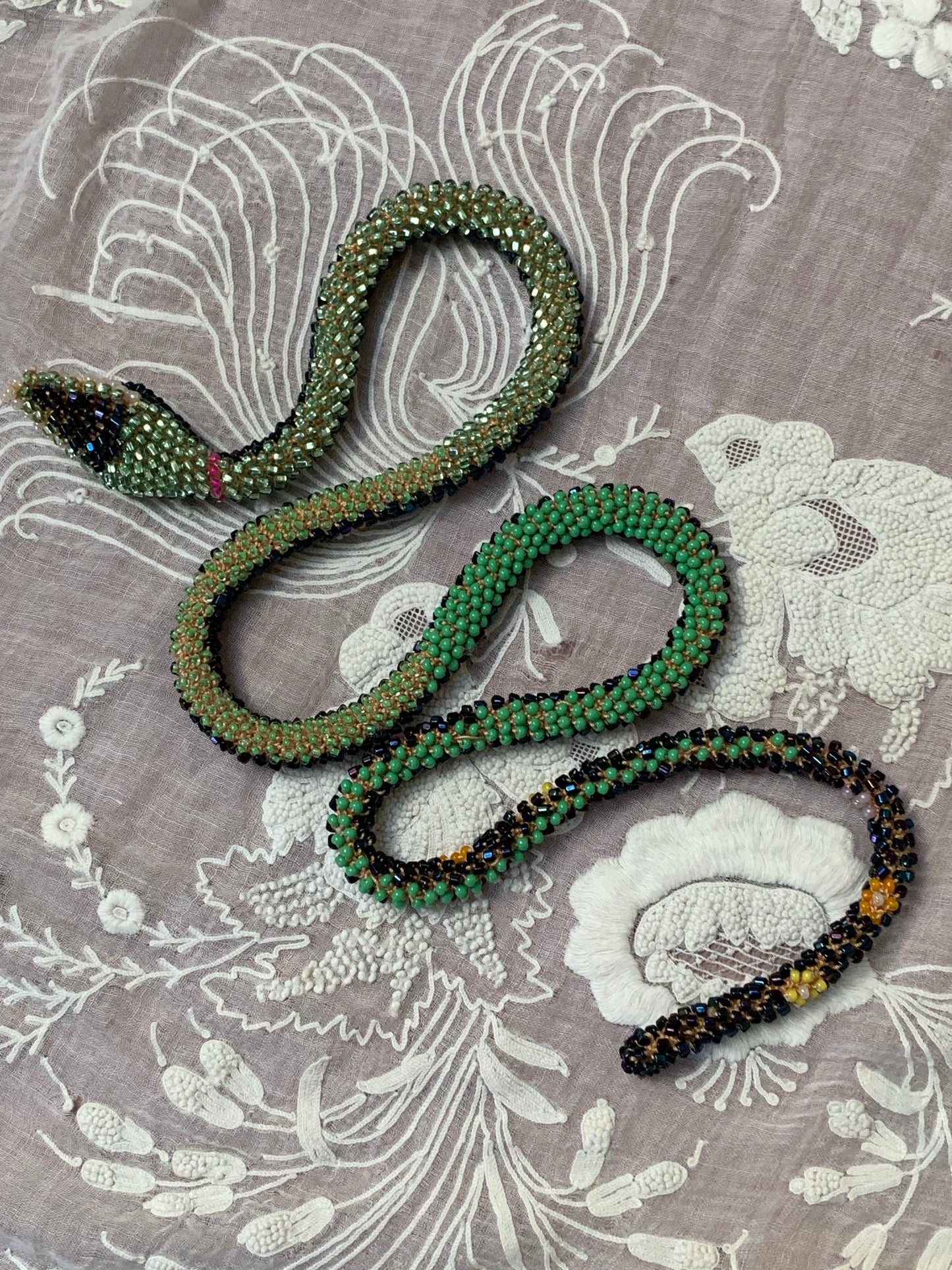 Bead Crochet Snake | Navy Floral Garden