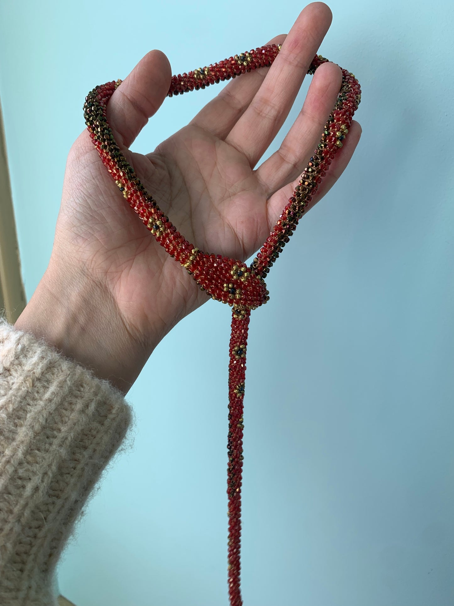 Bead Crochet Snake | Red Flower