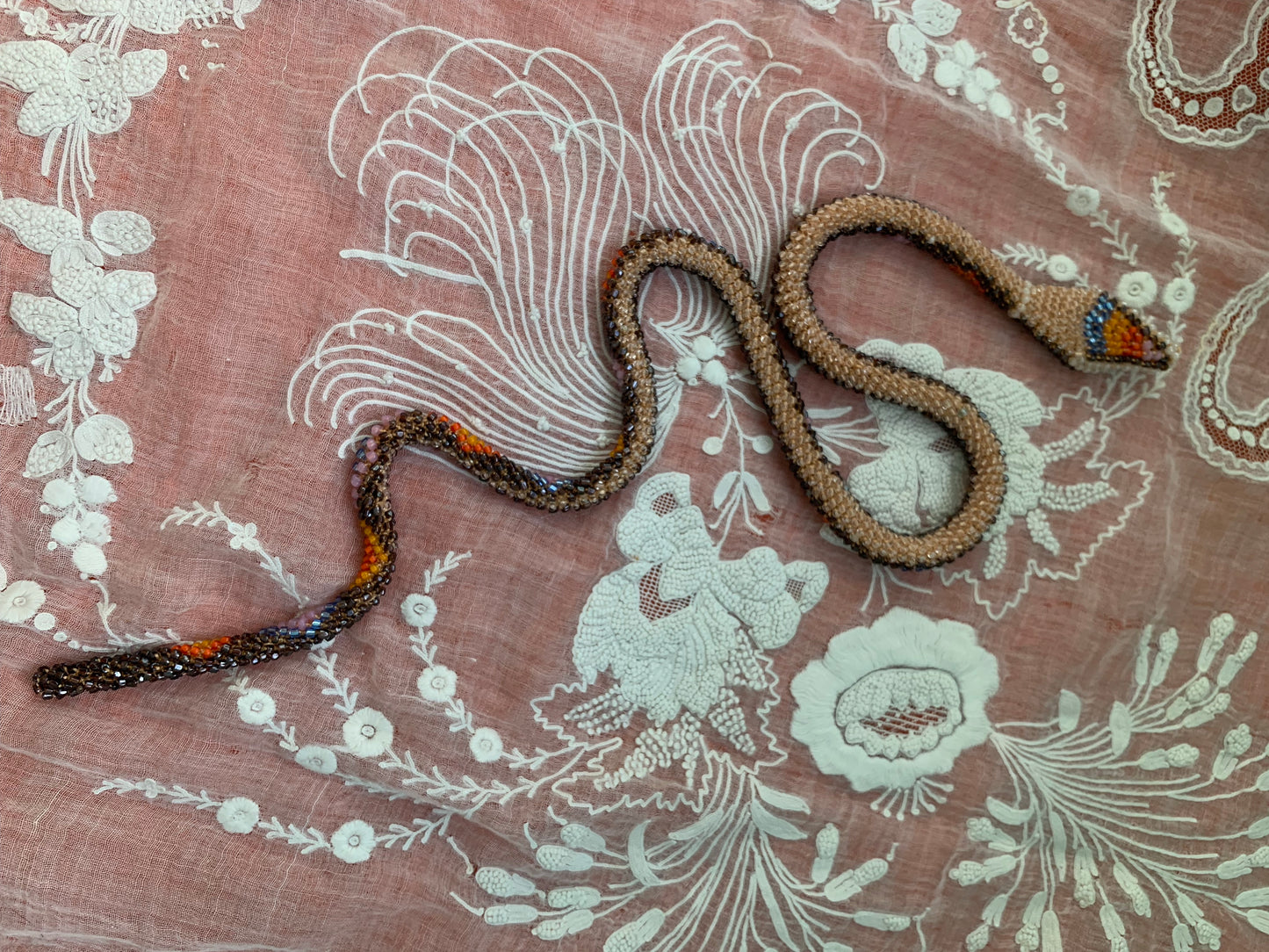 Beaded Crochet Snake Necklace | Multi Color Diamond