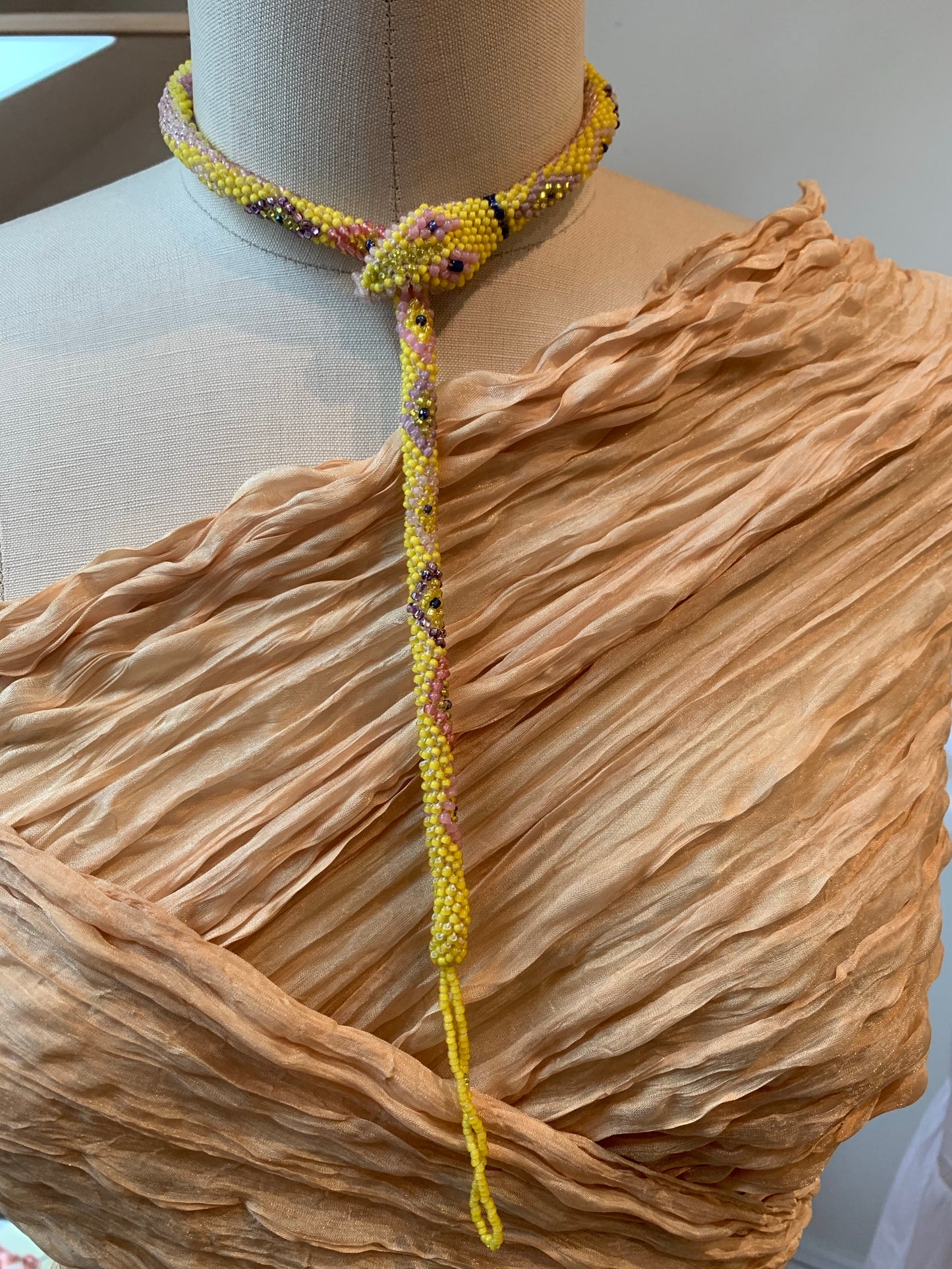 Reserved Bead Crochet Snake Necklace | Yellow Diamond