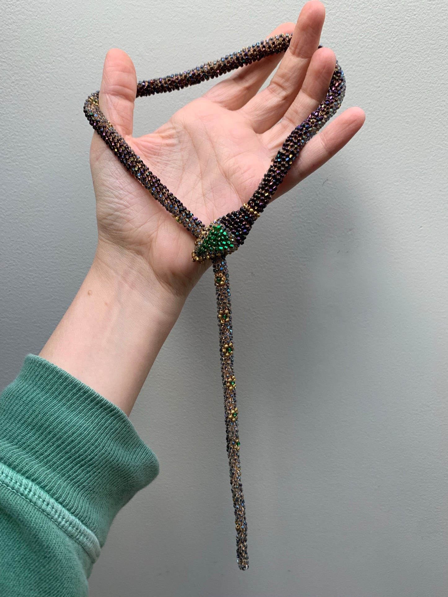 Bead Crochet Snake Necklace | Iridescent Antique Blue