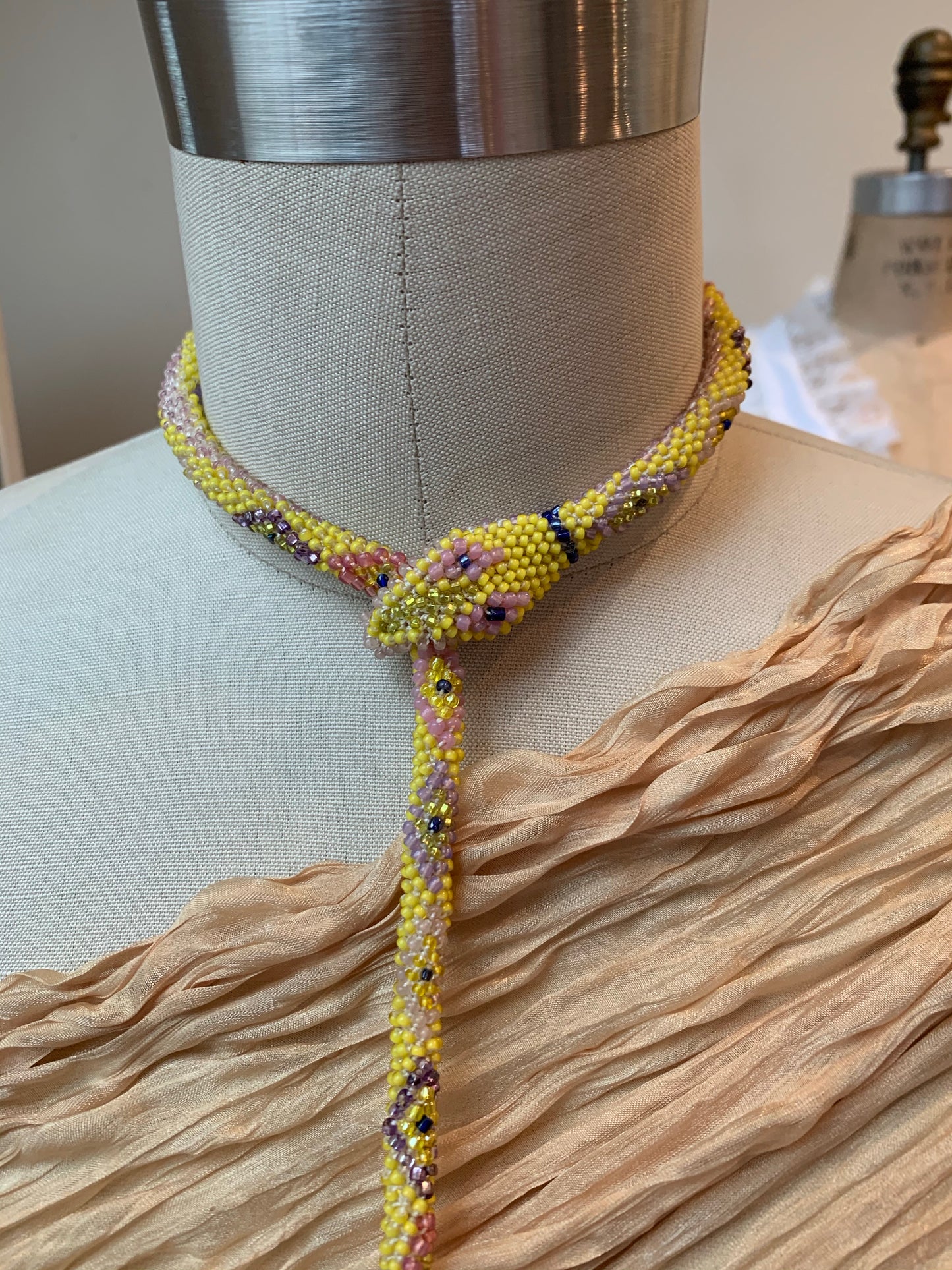 Reserved Bead Crochet Snake Necklace | Yellow Diamond