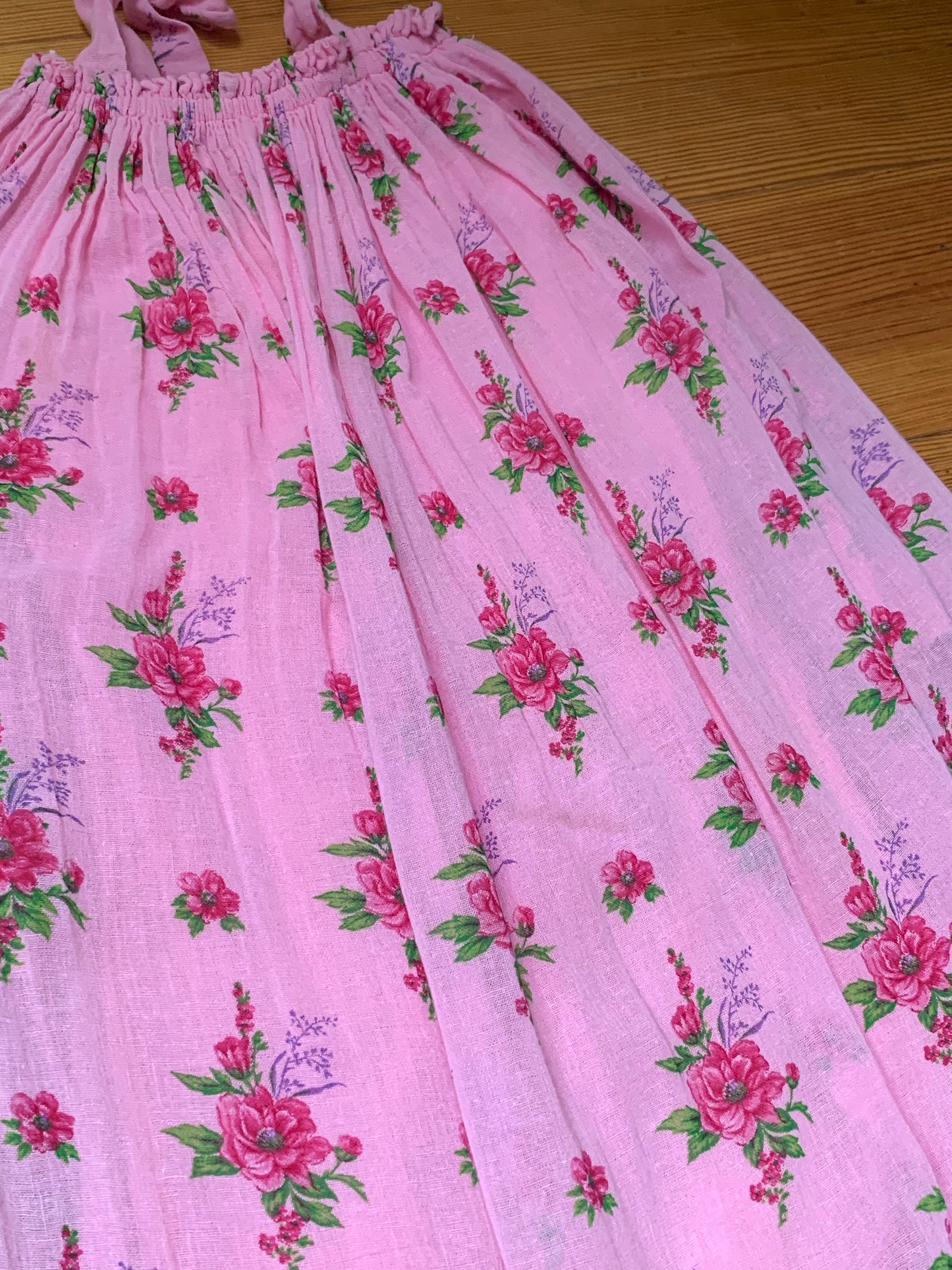 1970s Pink Floral Print Gauze Dress | Real Paris La Madrague Brigitte Bardot