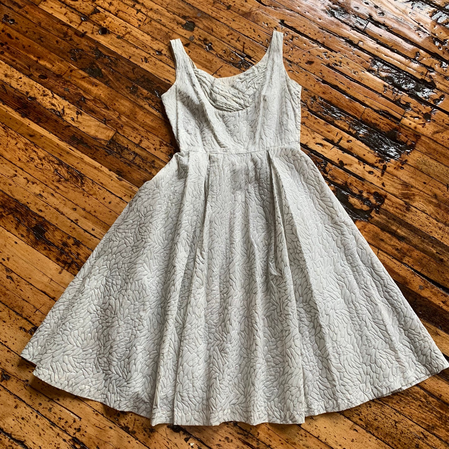 1950s Embossed Leaf Dress