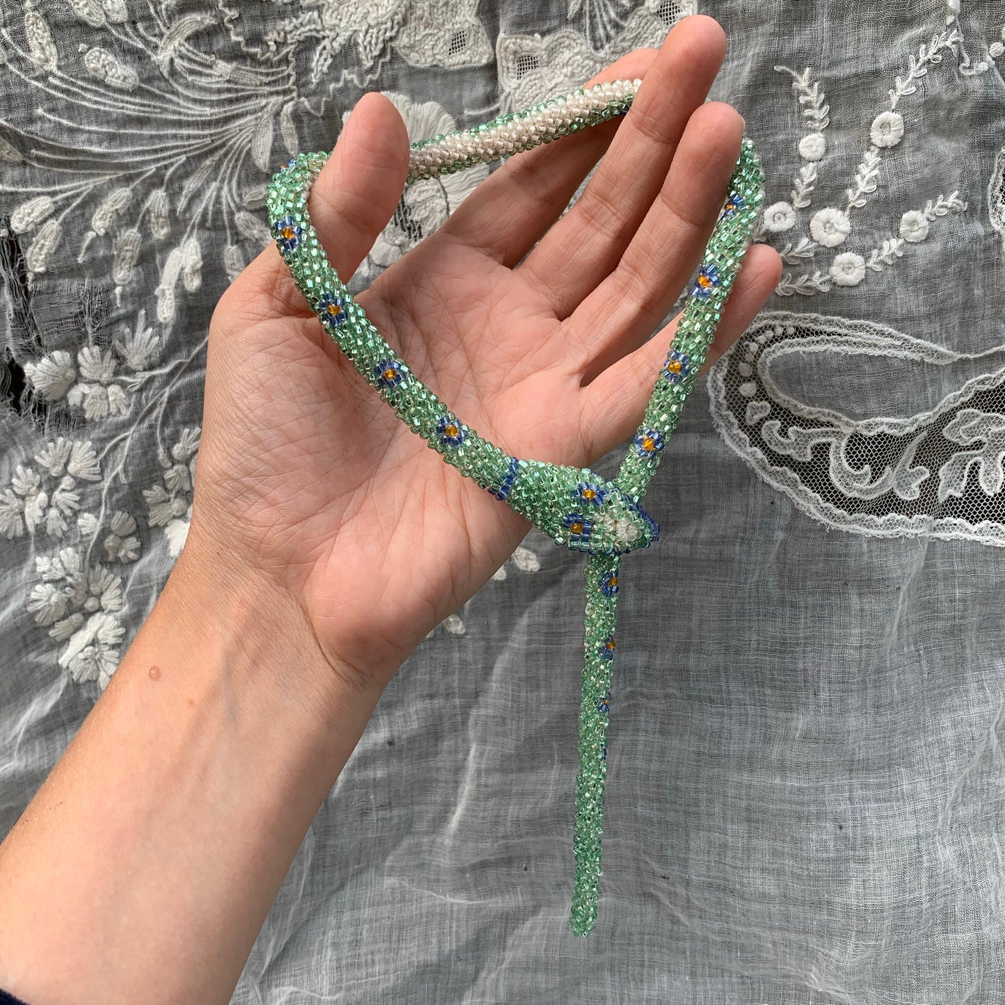 Bead Crochet Snake Necklace : Sparkly Seafoam