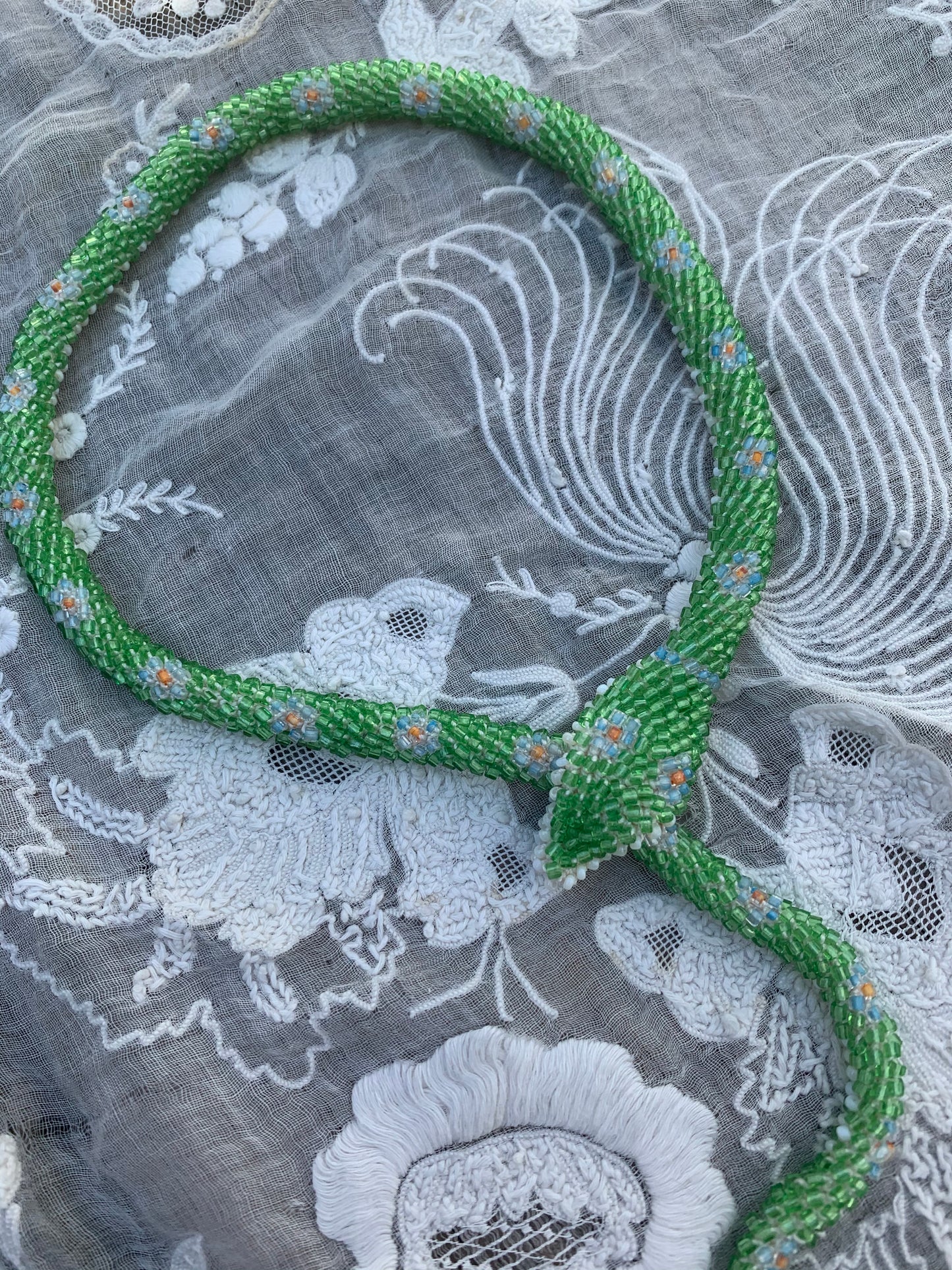 Bead Crochet Snake Necklace | Spring Green Flower
