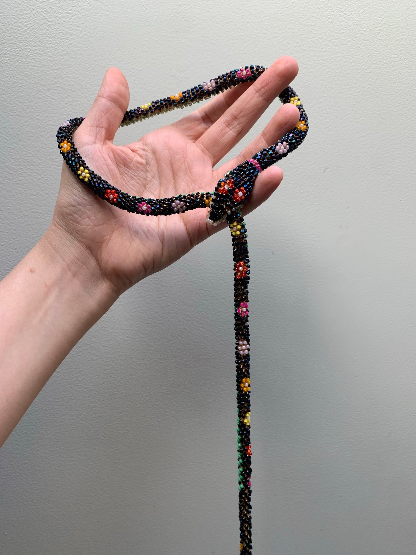 Bead Crochet Snake | Navy Floral Garden